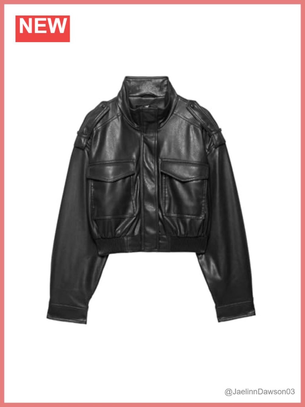 Faux Leather Cropped Bomber Jacket Long Sleeve Zip Up Moto Coat